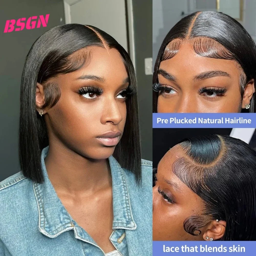 180% Short Bob Human Hair Wigs 13X4 HD Transparent Lace Frontal Human Hair Wigs For Women Pre Plucked High Quality Glueless Wigs