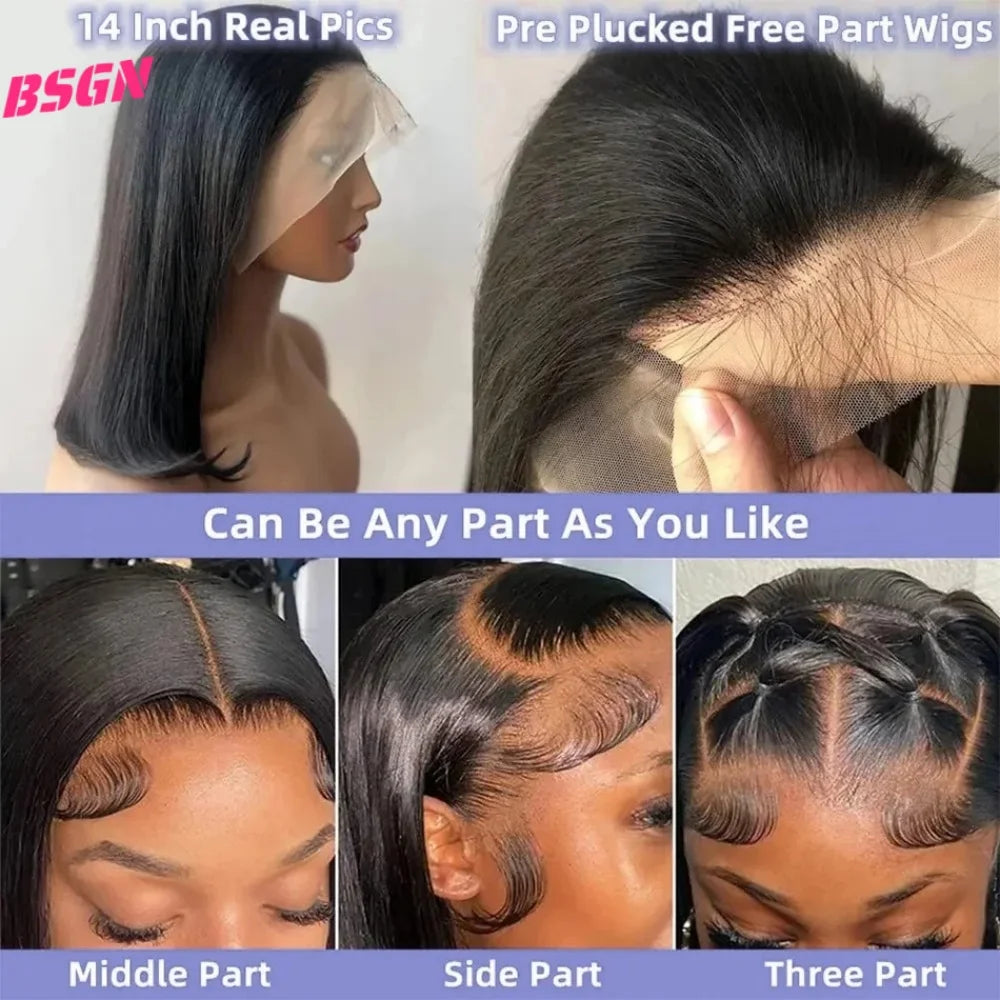 180% Short Bob Human Hair Wigs 13X4 HD Transparent Lace Frontal Human Hair Wigs For Women Pre Plucked High Quality Glueless Wigs