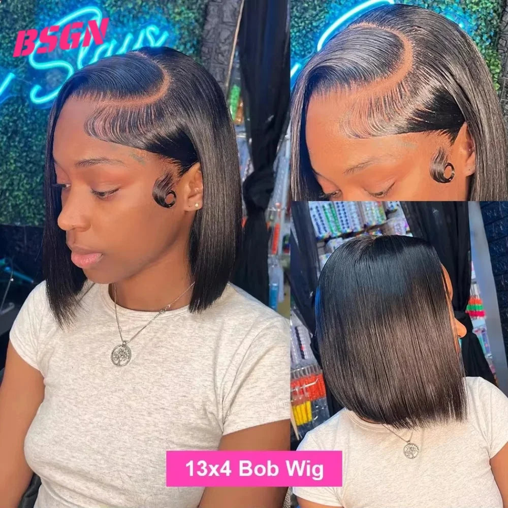 180% Short Bob Human Hair Wigs 13X4 HD Transparent Lace Frontal Human Hair Wigs For Women Pre Plucked High Quality Glueless Wigs