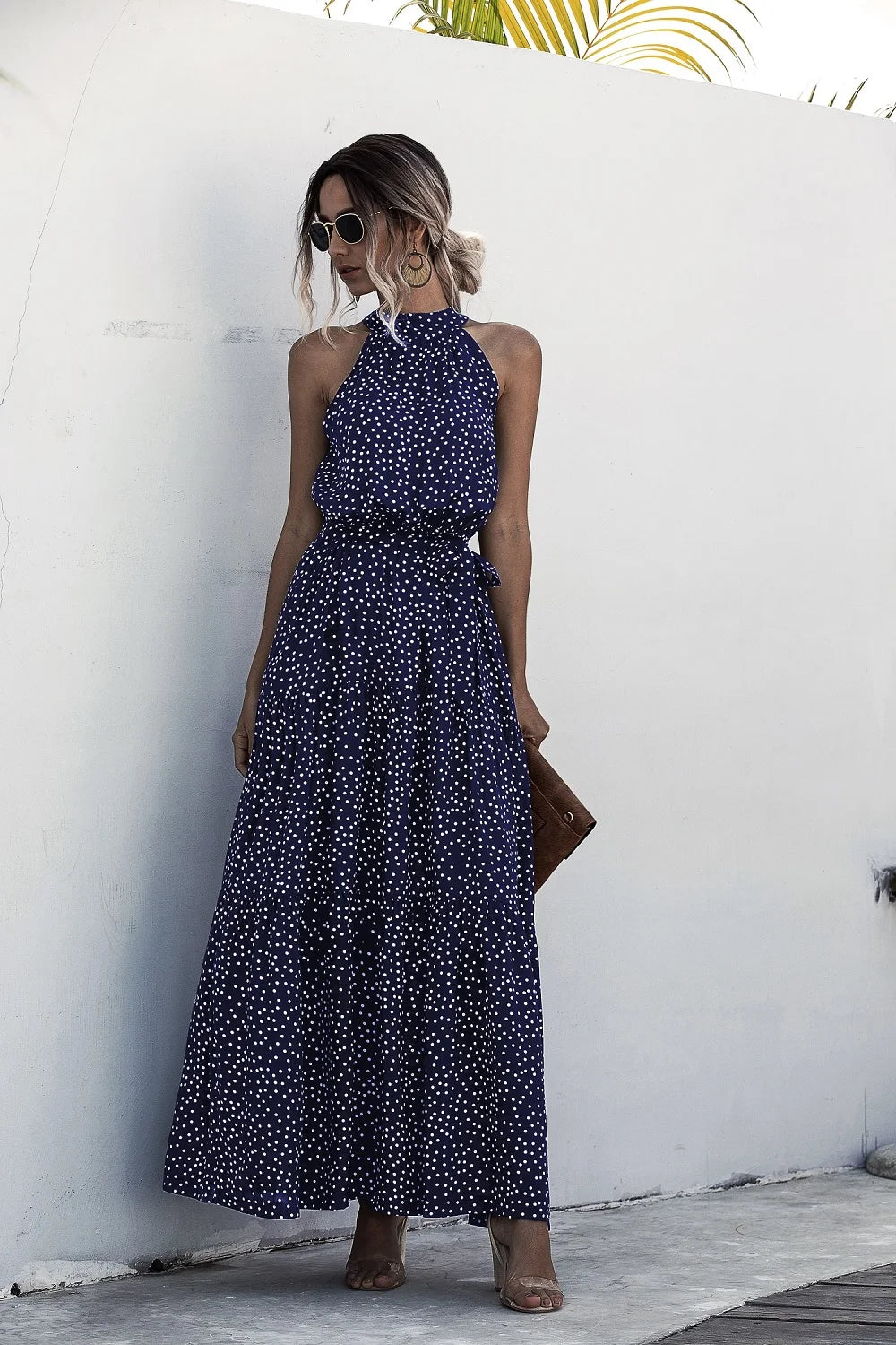 Summer Sexy Long Dress Women 2025 Fashion Sleeveless Print Flowers Polka-dot Halter Boho Dresses Women Casual Holiday Vestidos