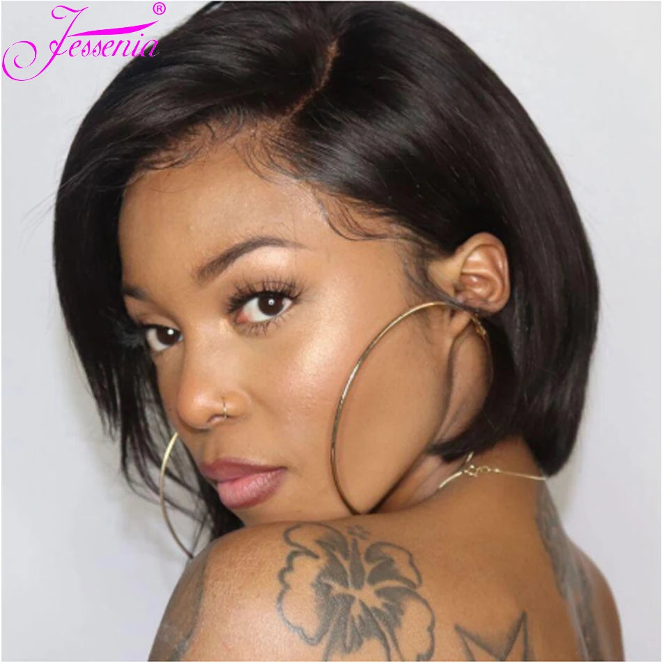 100% Human Hair 13X1 Short Pixie Cut Wigs Straight Bob HD Transparent Lace Frontal Wigs For Black Women 250Density Perruque