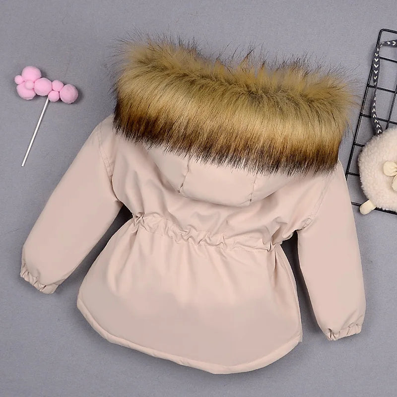 Winter warm children's jacket with hooded fur collar Outerwear Korean version trendy Child girl coat suitable for 2-8 years old