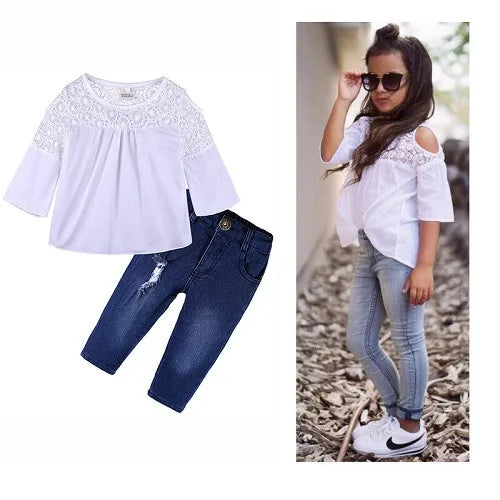 Girls Clothing Sets 2025 Summer New Children Girls Clothing Sets Kids Strapless Striped bowknot top + pants Suit Clothes TZ528