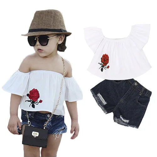 Girls Clothing Sets 2025 Summer New Children Girls Clothing Sets Kids Strapless Striped bowknot top + pants Suit Clothes TZ528
