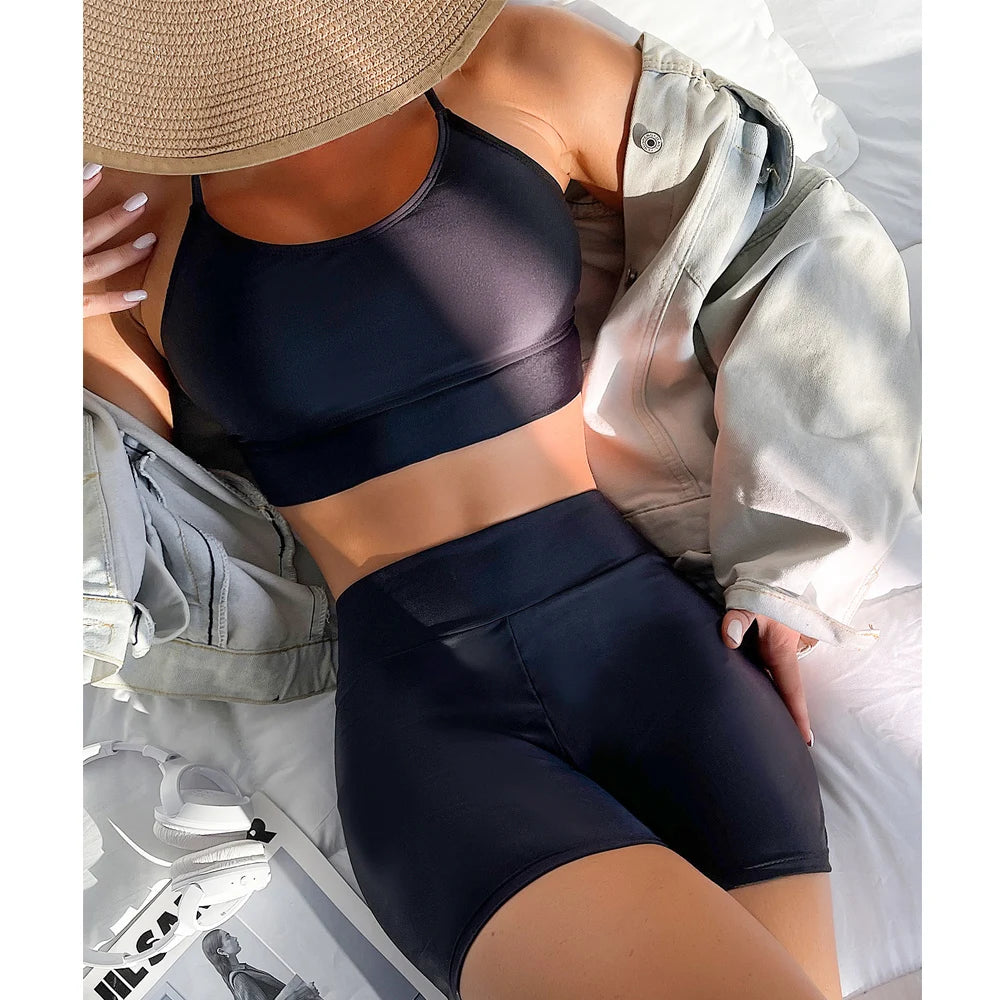 VigorCasey Sexy Black Vest Bikini Set Push Up Swimwear Women 2025 High Waist Bottom Swimsuit Biquini Backless Corss Bathing Suit