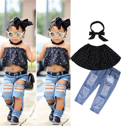 Girls Clothing Sets 2025 Summer New Children Girls Clothing Sets Kids Strapless Striped bowknot top + pants Suit Clothes TZ528