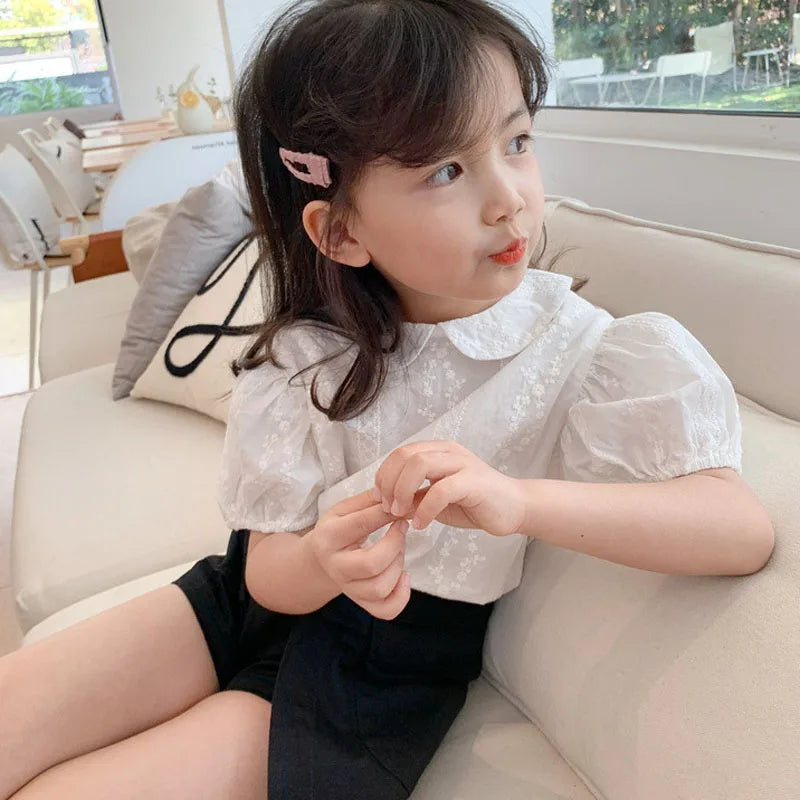 Girls' clothing embroidered doll collar top