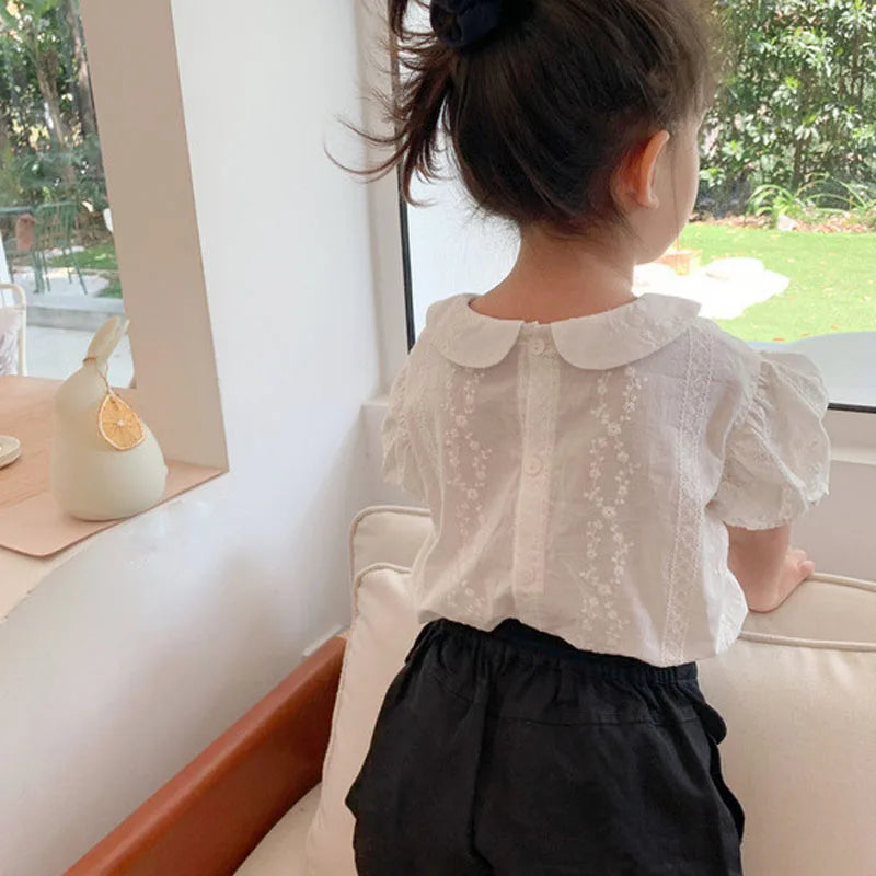 Girls' clothing embroidered doll collar top