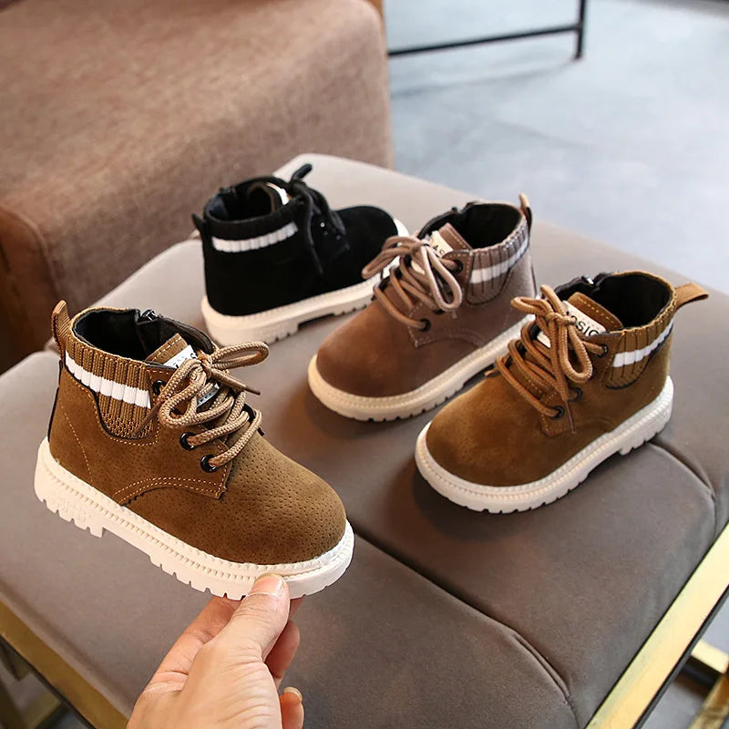 Children's Casual Shoes Autumn Winter Snow Boots Boys Shoes Fashion Leather Soft Antislip Girls Boots 21-30 Sport Running Shoes