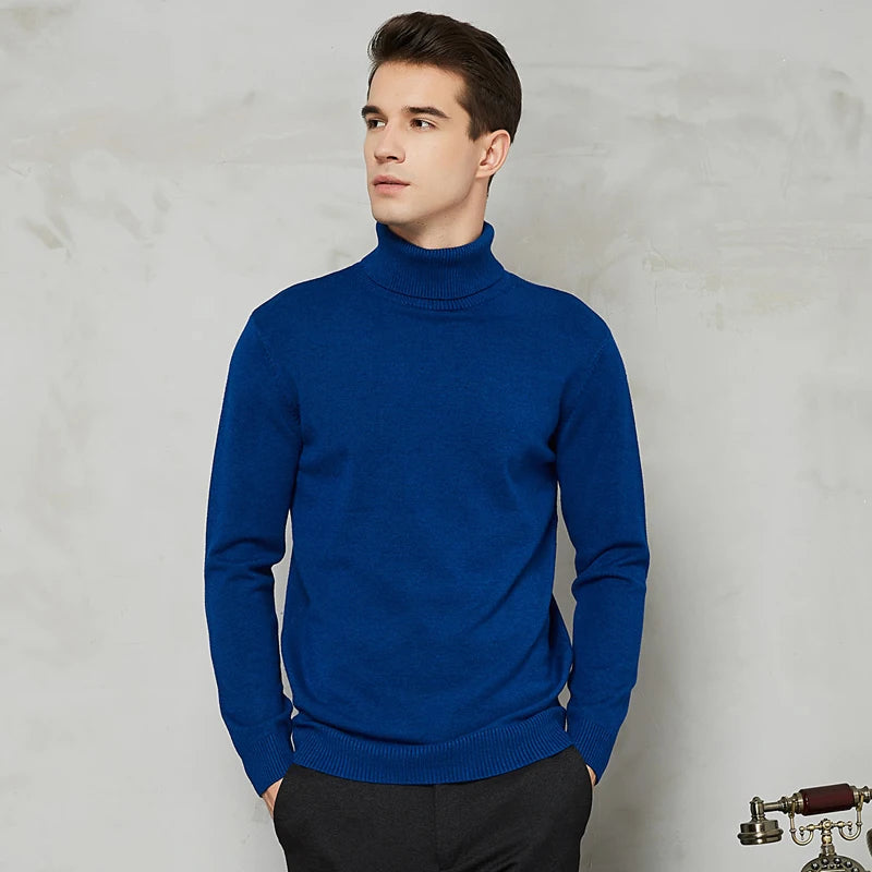 Autumn Winter Warm Men Turtleneck Warm Wool Cotton Sweaters Solid Color Casual Knitter Pullovers New Year Red Christmas Sweater