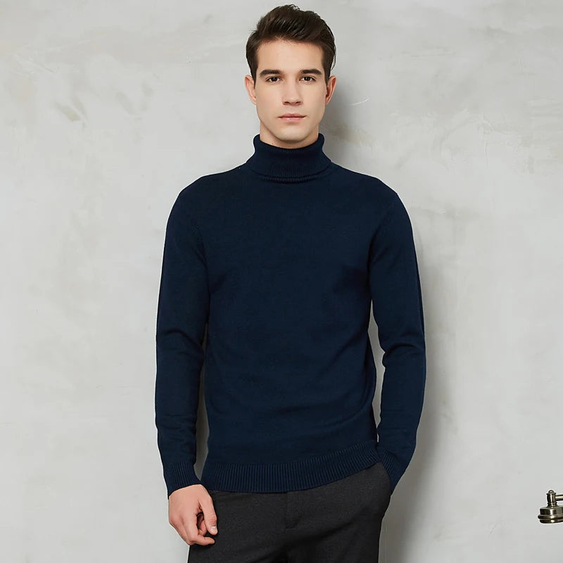 Autumn Winter Warm Men Turtleneck Warm Wool Cotton Sweaters Solid Color Casual Knitter Pullovers New Year Red Christmas Sweater