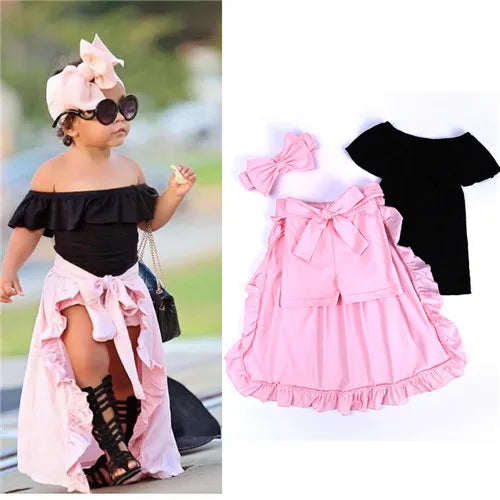 Girls Clothing Sets 2025 Summer New Children Girls Clothing Sets Kids Strapless Striped bowknot top + pants Suit Clothes TZ528