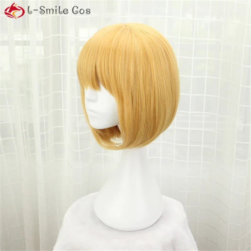 Wigs M Mihael Keehl Short Yellow Heat Resistant Hair Pelucas Cosplay Costume Wigs + Wig Cap