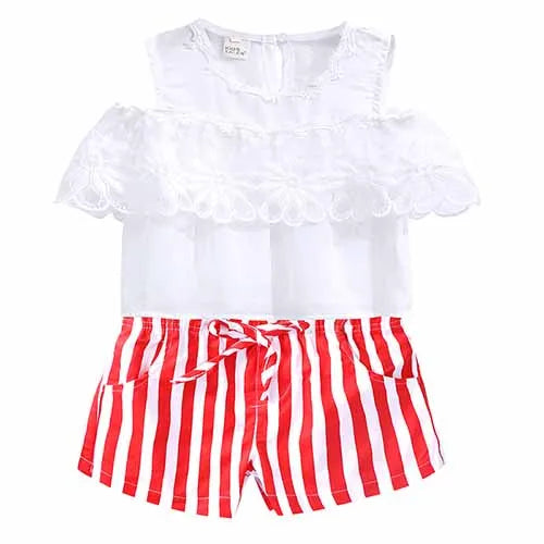 Girls Clothing Sets 2025 Summer New Children Girls Clothing Sets Kids Strapless Striped bowknot top + pants Suit Clothes TZ528