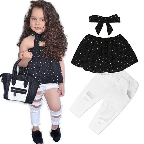 Girls Clothing Sets 2025 Summer New Children Girls Clothing Sets Kids Strapless Striped bowknot top + pants Suit Clothes TZ528
