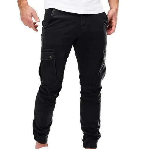 Men Pants Drawstring Solid Color Ankle Banded Casual Multi Pockets Cargo Pants for Daily Wear