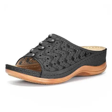 Women Heeled Sandals Soft Comfortable Beach Shoes Thick Sole Large Size Casual Slippers