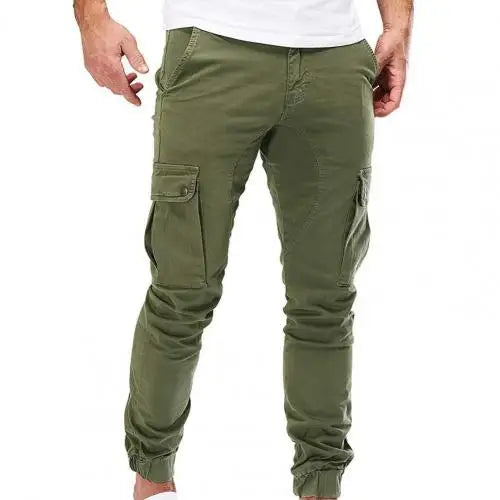 Men Pants Drawstring Solid Color Ankle Banded Casual Multi Pockets Cargo Pants for Daily Wear