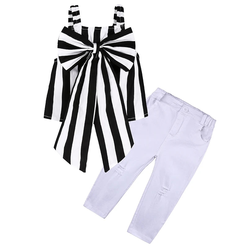Girls Clothing Sets 2025 Summer New Children Girls Clothing Sets Kids Strapless Striped bowknot top + pants Suit Clothes TZ528