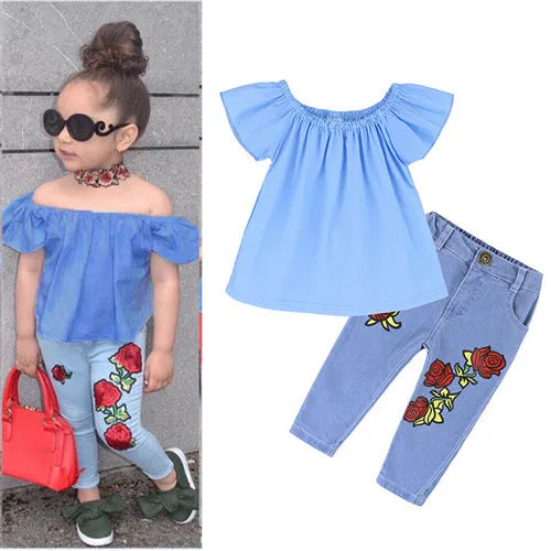 Girls Clothing Sets 2025 Summer New Children Girls Clothing Sets Kids Strapless Striped bowknot top + pants Suit Clothes TZ528