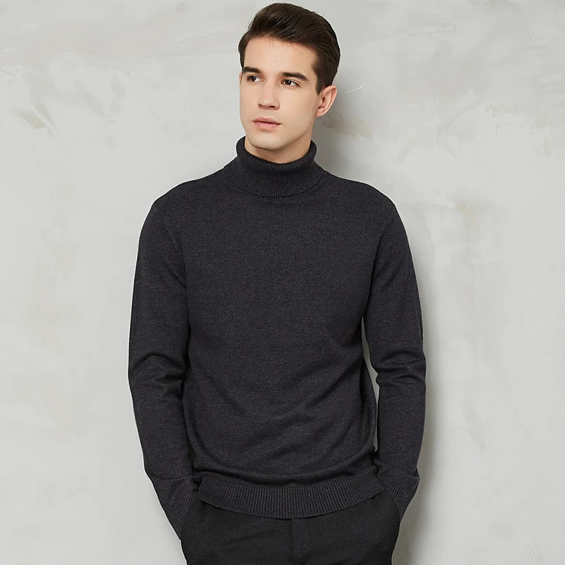 Autumn Winter Warm Men Turtleneck Warm Wool Cotton Sweaters Solid Color Casual Knitter Pullovers New Year Red Christmas Sweater