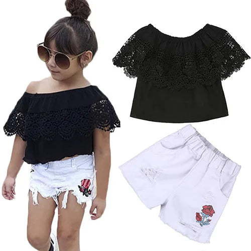 Girls Clothing Sets 2025 Summer New Children Girls Clothing Sets Kids Strapless Striped bowknot top + pants Suit Clothes TZ528