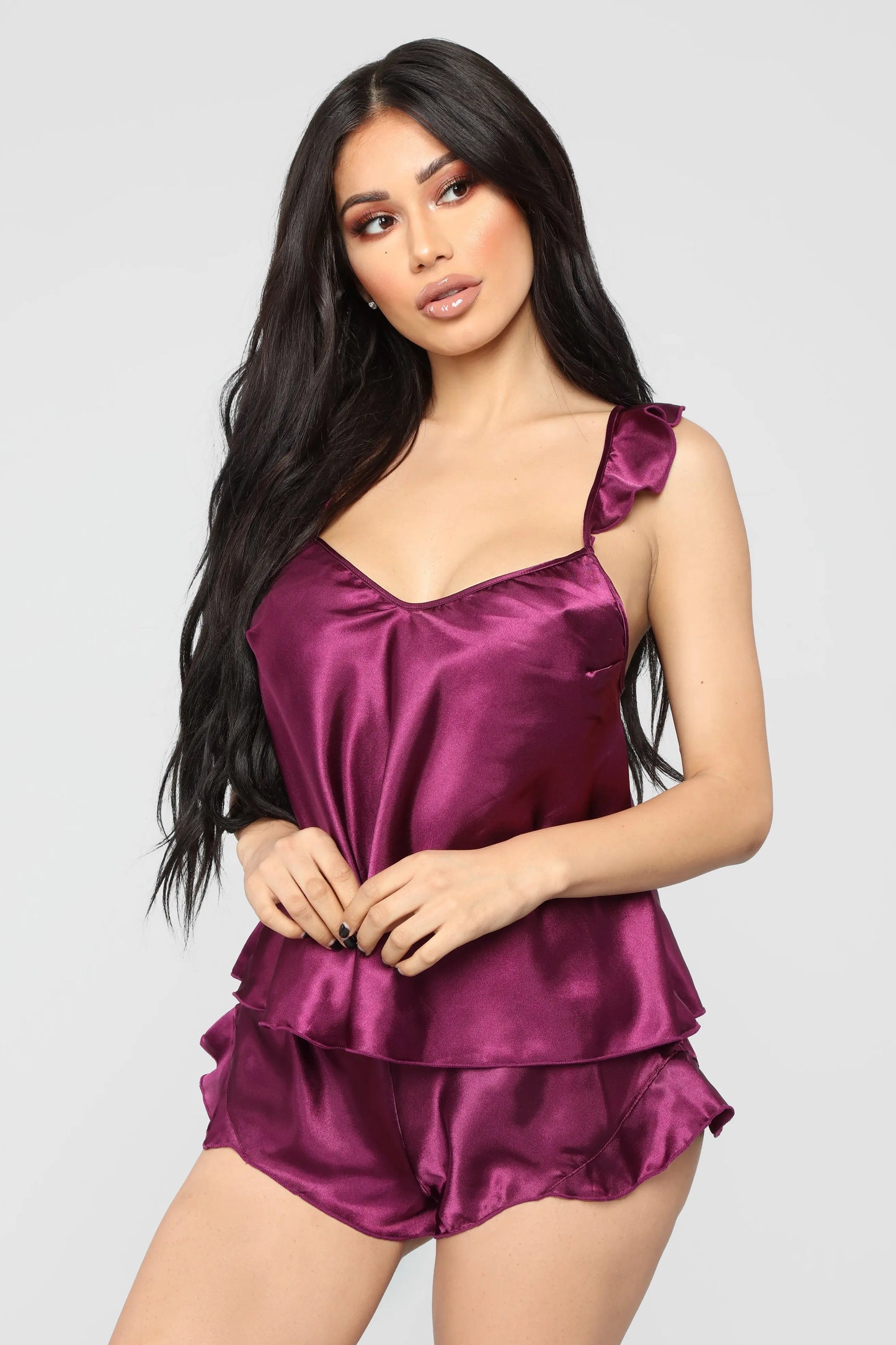 Women Sleepwear Babydoll Lingerie Nightwear Shorts Pjama Set Ruffles Solid Satin Silk Lace Homewear S-XXL