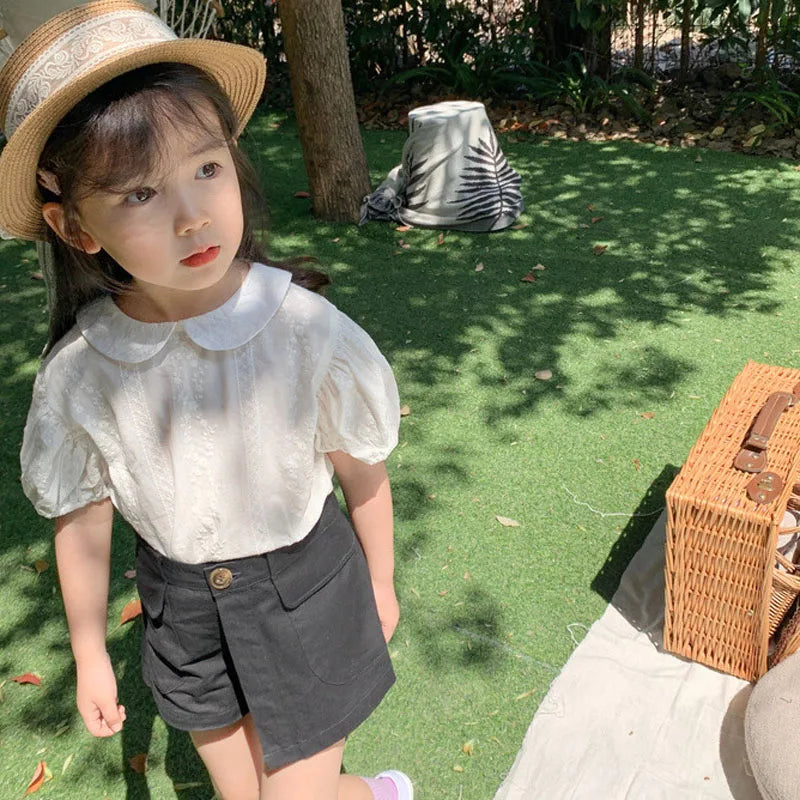 Girls' clothing embroidered doll collar top