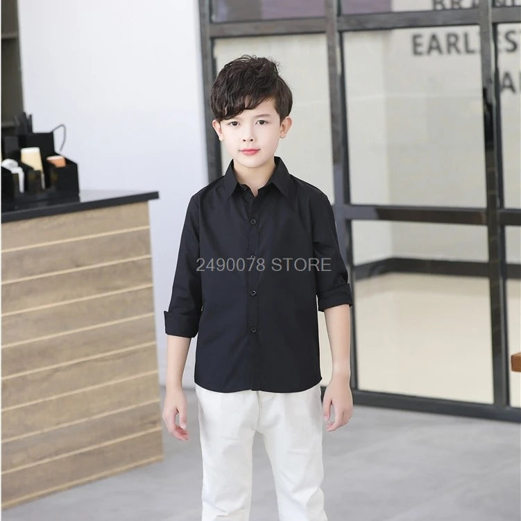 Boys White Shirts for Kids Clothes Solid Cotton Formal Shirt for boys Teenagers School Performance Uniform 4-16 Years Old