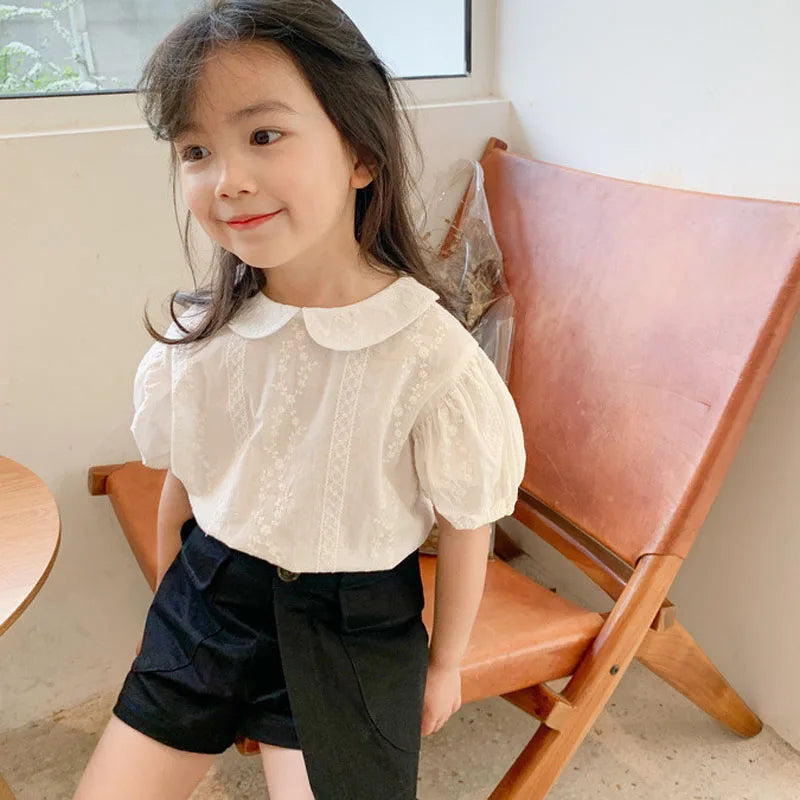 Girls' clothing embroidered doll collar top