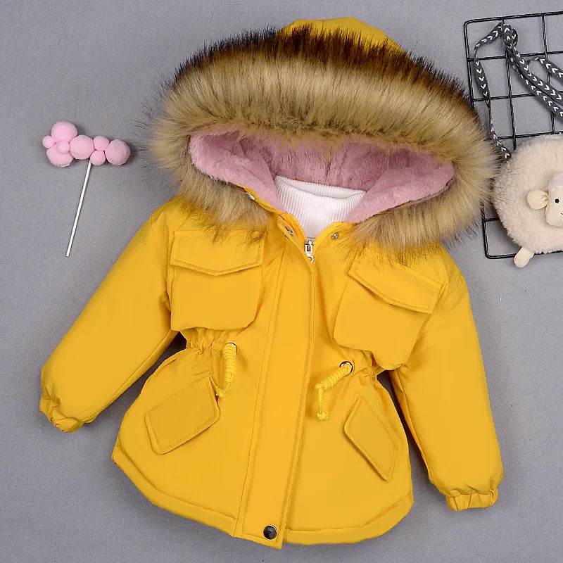 Winter warm children's jacket with hooded fur collar Outerwear Korean version trendy Child girl coat suitable for 2-8 years old