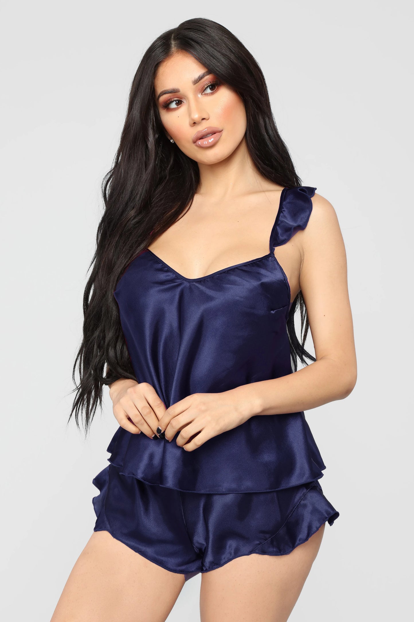 Women Sleepwear Babydoll Lingerie Nightwear Shorts Pjama Set Ruffles Solid Satin Silk Lace Homewear S-XXL