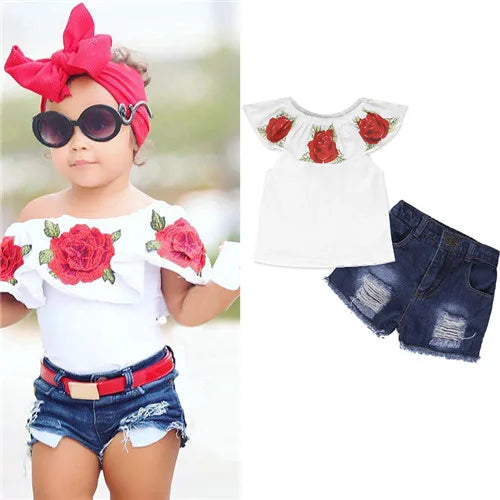 Girls Clothing Sets 2025 Summer New Children Girls Clothing Sets Kids Strapless Striped bowknot top + pants Suit Clothes TZ528