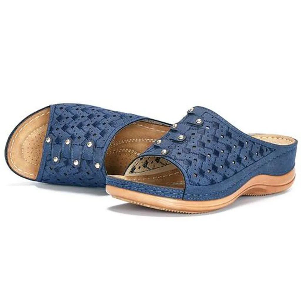 Women Heeled Sandals Soft Comfortable Beach Shoes Thick Sole Large Size Casual Slippers