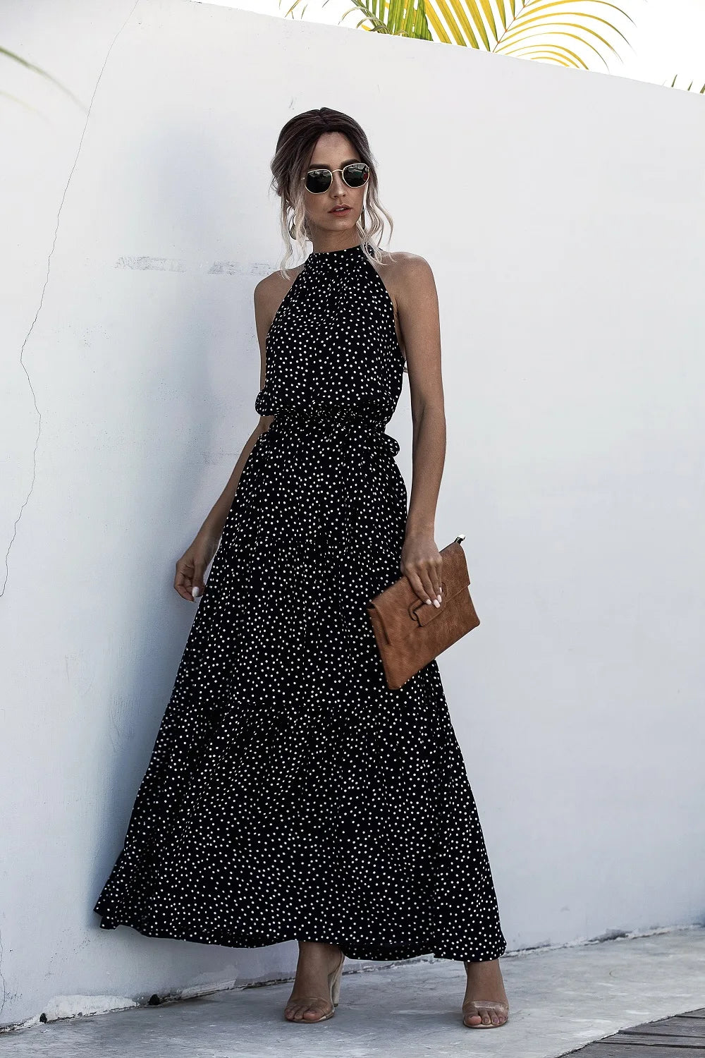 Summer Sexy Long Dress Women 2025 Fashion Sleeveless Print Flowers Polka-dot Halter Boho Dresses Women Casual Holiday Vestidos