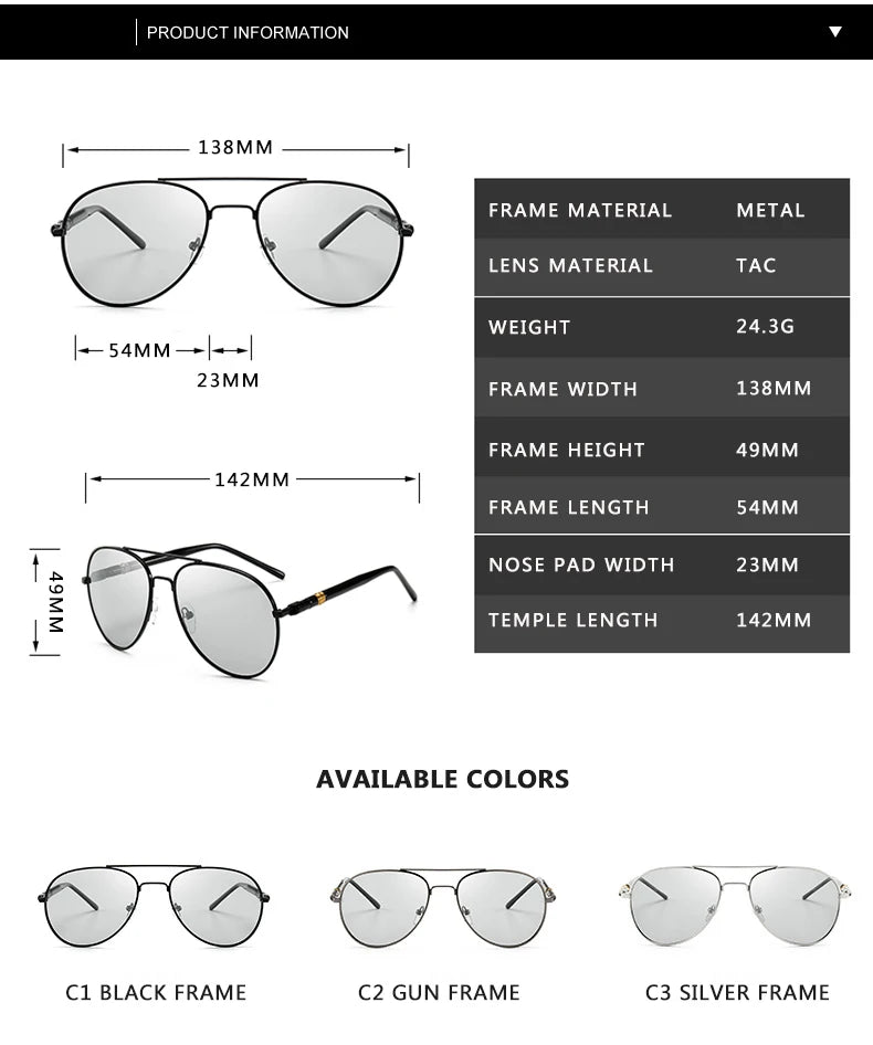 Photochromic Sunglasses Men Polarized Sunglesses Driving Chameleon Sun Glasses Change Color Men Sunglasses Brand Designer