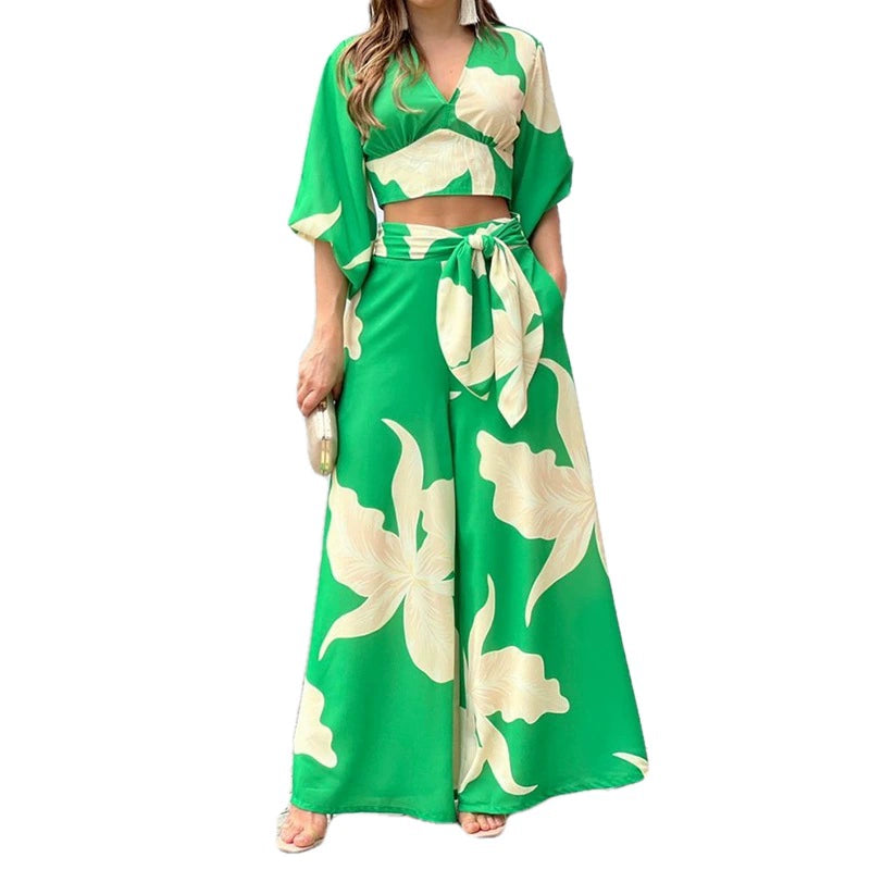 Summer Fashion Two-Piece Suit Fall Fashion Sexy Minimalist Sling Bell-Bottom Pants Suit