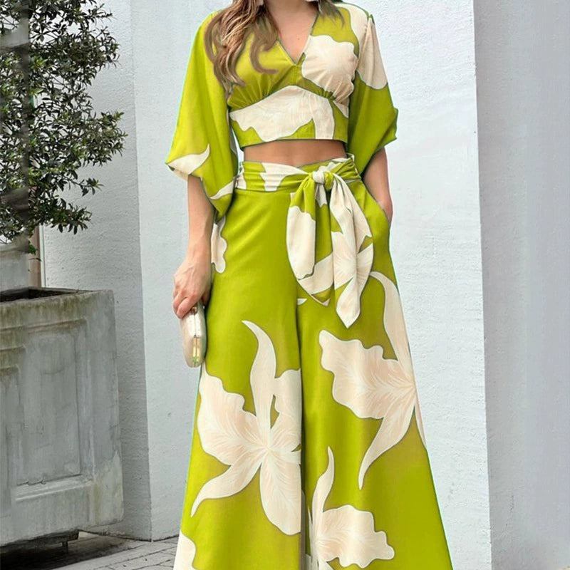 Summer Fashion Two-Piece Suit Fall Fashion Sexy Minimalist Sling Bell-Bottom Pants Suit