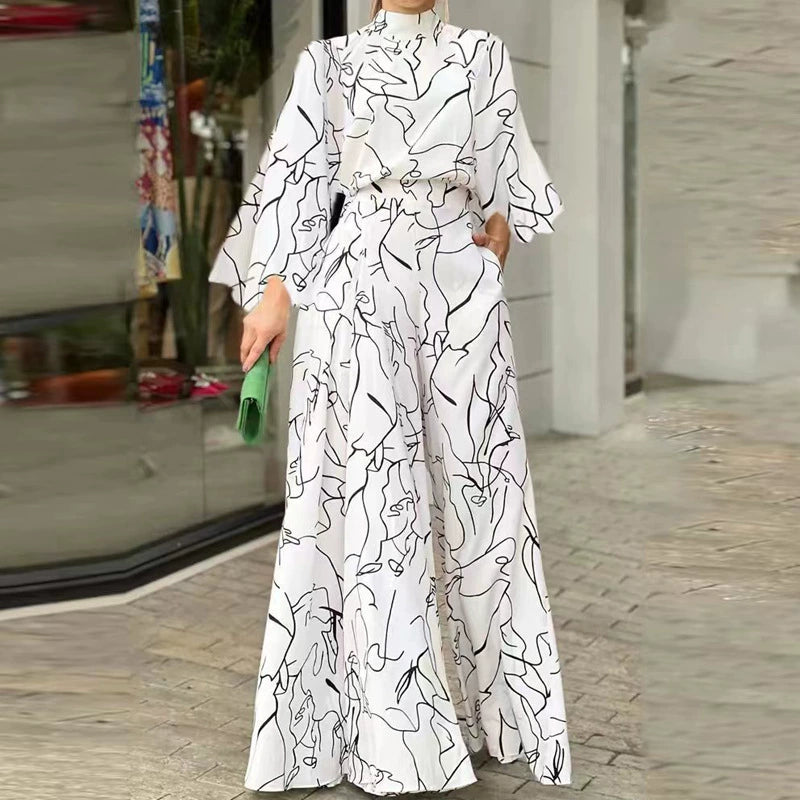 Female Temperament Leisure Print Long Sleeves Loose Jumpsuit Women Elegant Printed Jumpsuit