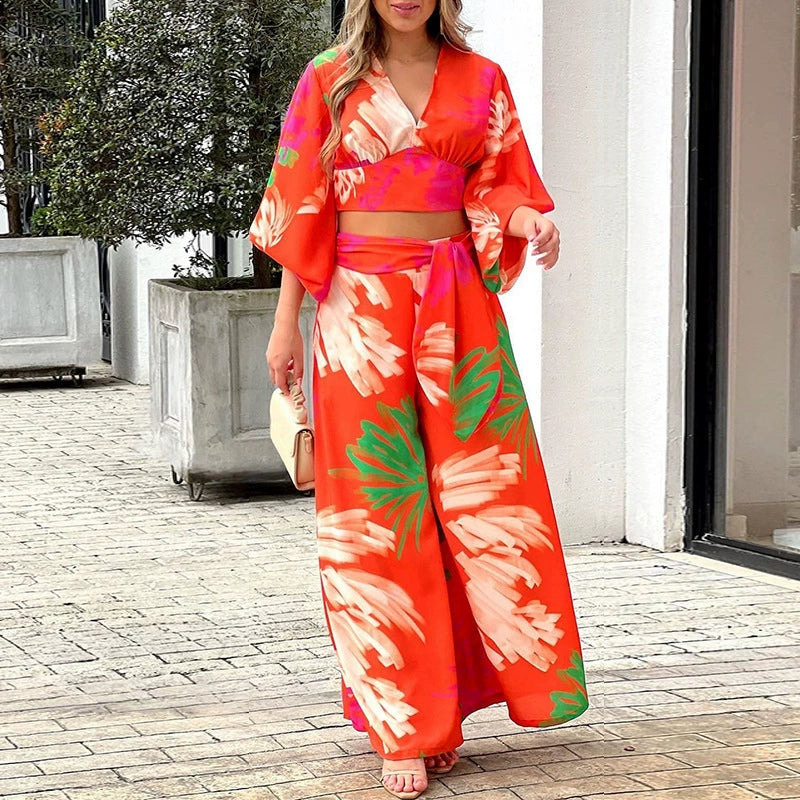 Summer Fashion Two-Piece Suit Fall Fashion Sexy Minimalist Sling Bell-Bottom Pants Suit