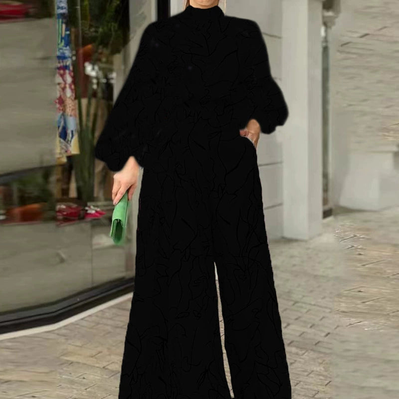 Female Temperament Leisure Print Long Sleeves Loose Jumpsuit Women Elegant Printed Jumpsuit