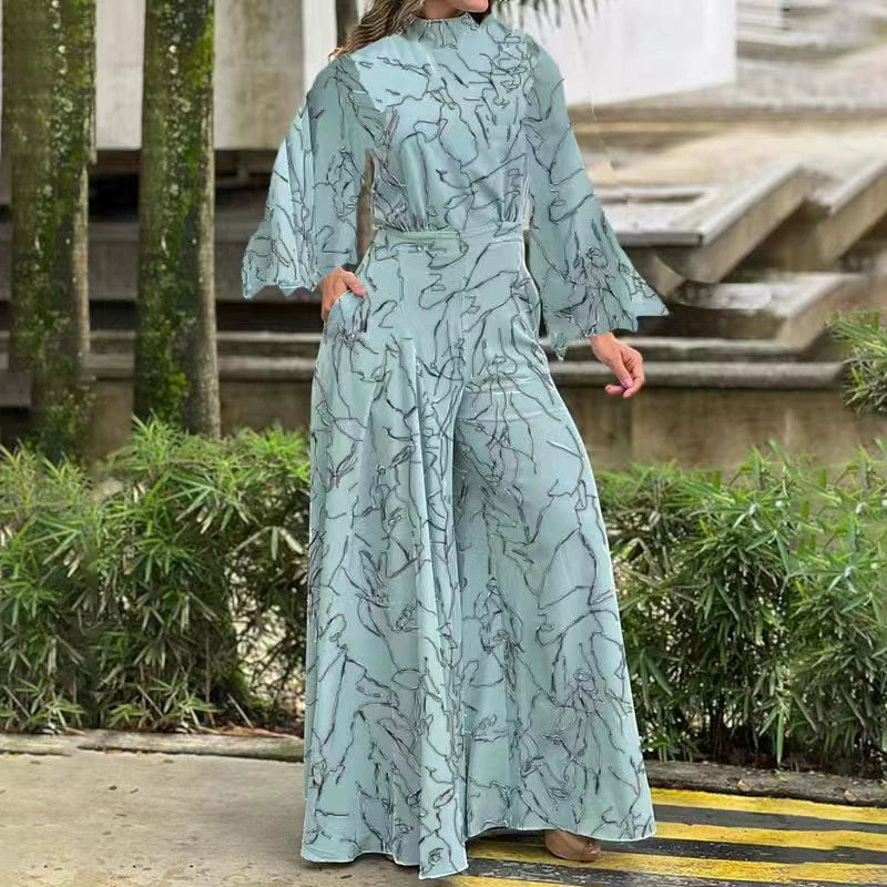 Female Temperament Leisure Print Long Sleeves Loose Jumpsuit Women Elegant Printed Jumpsuit