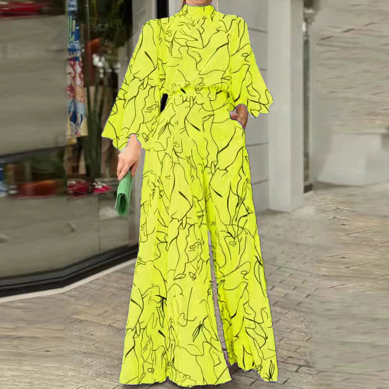 Female Temperament Leisure Print Long Sleeves Loose Jumpsuit Women Elegant Printed Jumpsuit