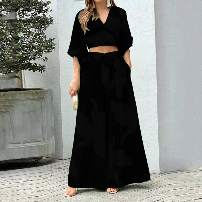 Summer Fashion Two-Piece Suit Fall Fashion Sexy Minimalist Sling Bell-Bottom Pants Suit