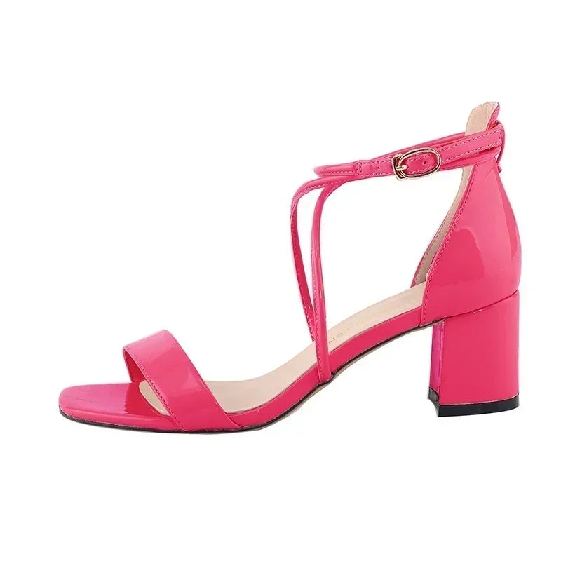 2025 Summer Women Sandals Fashion Sexy Open Toes Thick High Heels Pumps Ankle Strap Work OL Party Dress Wedding Party Shoes