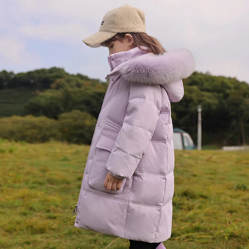 Winter warm Down jacket kids toddler girl clothes Girls LONG clothing Thicken Parka Hooded Outerwear Coats Children snow suit