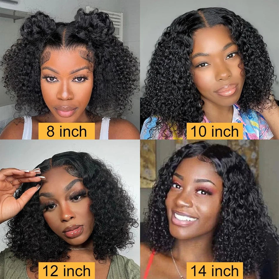 Wear And Go Glueless Wigs Bob Wig 12A Human Hair Wigs For Women Kinky Curly Lace Front Wigs Ready To Go Pre Plucked 180% Density