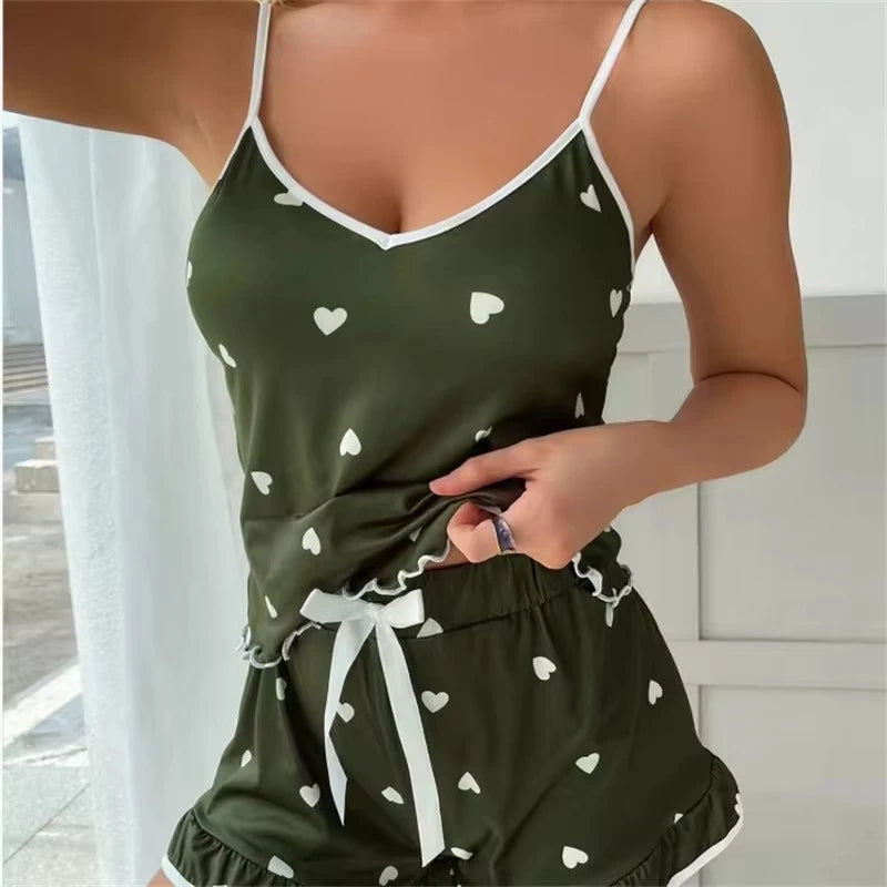 Summer Sleepwear Women Sleepwear Sleeveless Shorts Set 2 PieceS Lace Sleepwear Vest Sleeping Home Clothes New Valentine's Gift