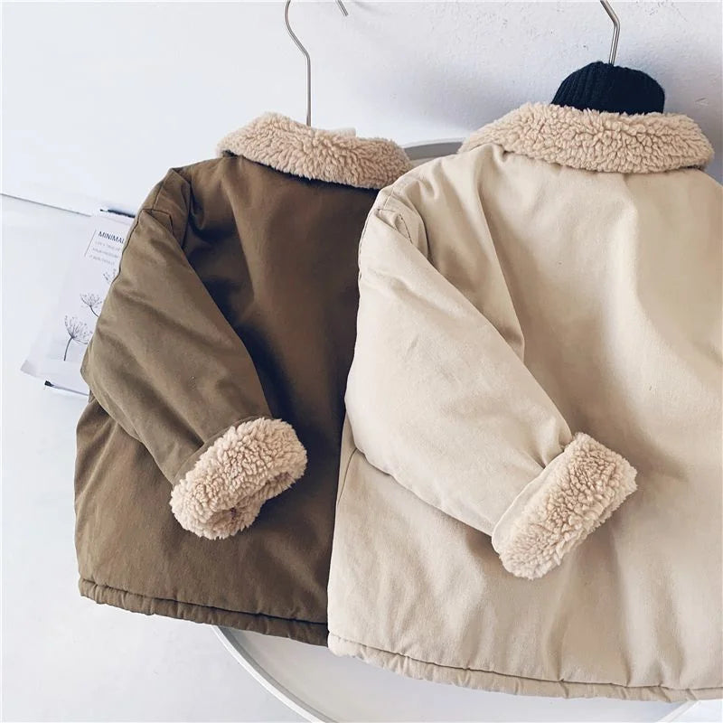Boys Girls Warm Winter Coats Children Casual Padded Jacket Kids Solid Colour Fashion Outerwear Toddler Turndown Collar Clothing
