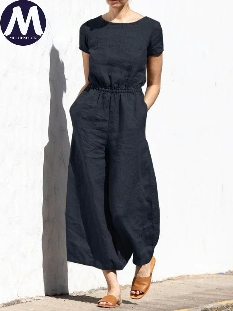Jumpsuits for Women 2025 Summer Solid Sleeveless Long Jumpsuit Fashion Casual High Waisted Loose Wide Leg Pants Women's Clothing
